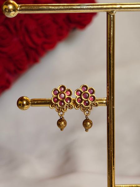 Traditional Ruby Floral Gold-Plated Jhumka Earrings