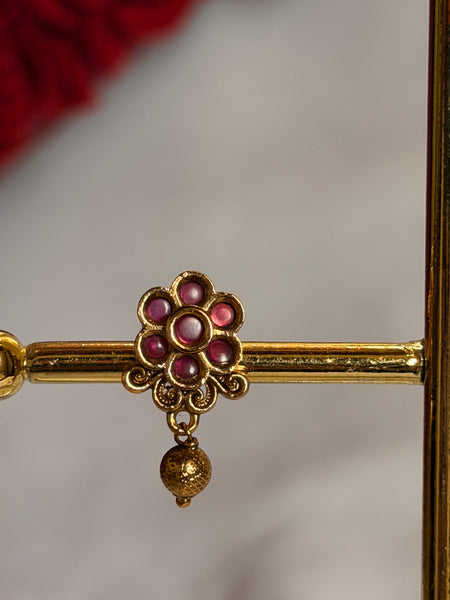 Traditional Ruby Floral Gold-Plated Jhumka Earrings