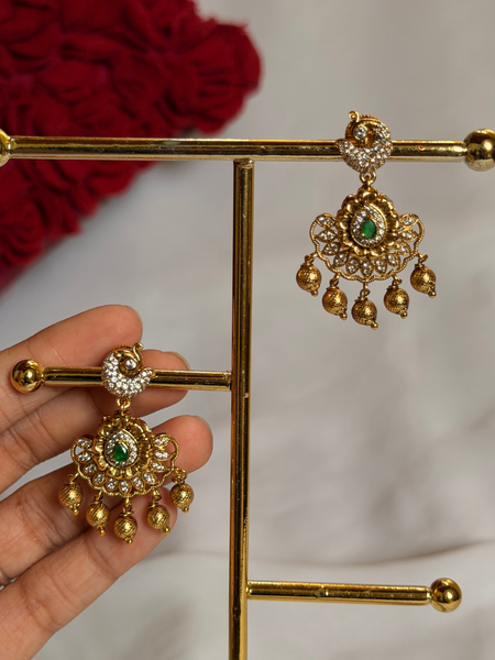 Antique Gold Floral Chandbali Earrings