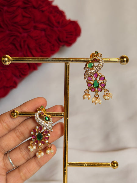 Ruby Emerald Peacock Earrings