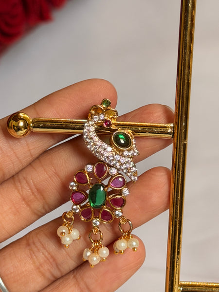 Ruby Emerald Peacock Earrings