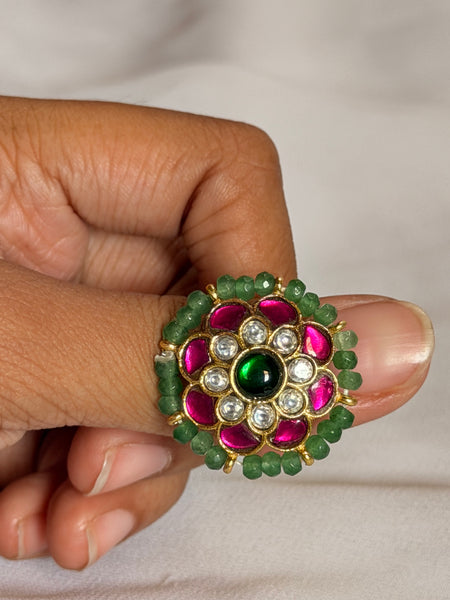 Traditional Green & Pink Kemp Stone Floral Ring