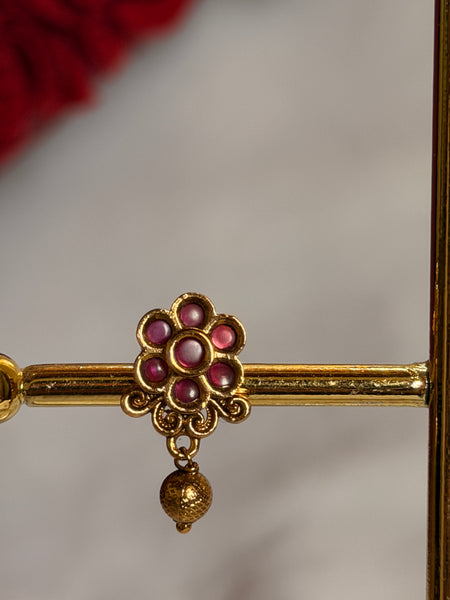 Traditional Ruby Floral Gold-Plated Jhumka Earrings