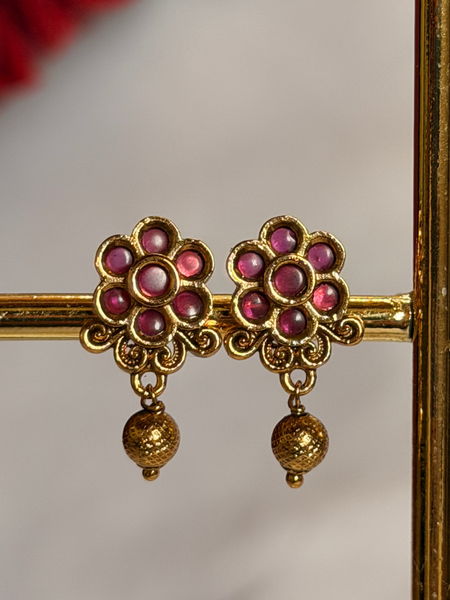 Traditional Ruby Floral Gold-Plated Jhumka Earrings