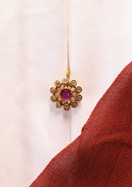 Floral Navaratna Stone Gold-Plated nose pin