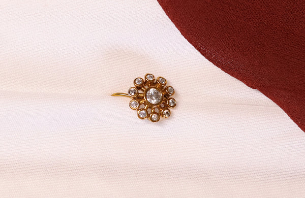 Floral Navaratna Stone Gold-Plated nose pin