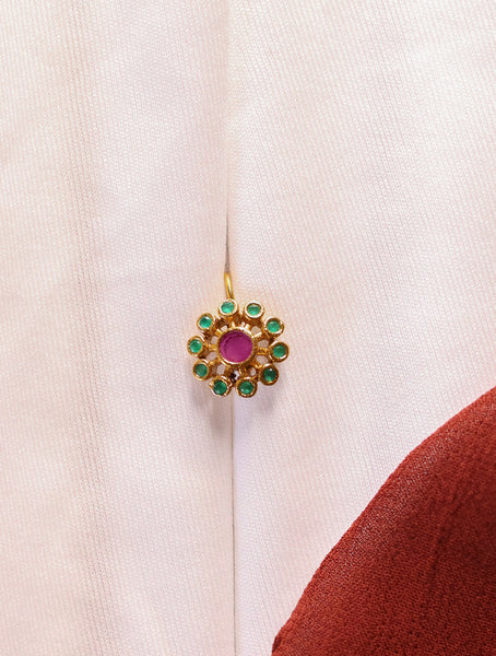 Floral Navaratna Stone Gold-Plated nose pin