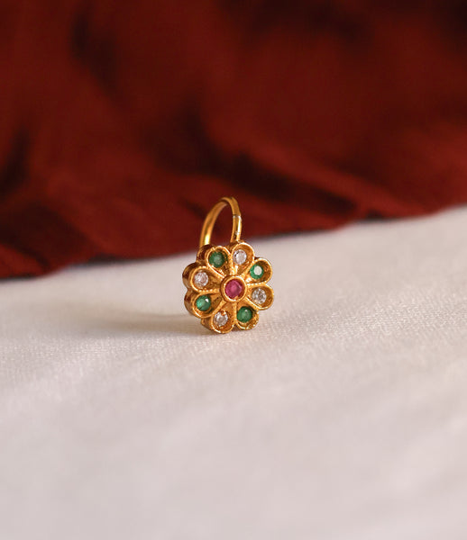 Floral Stone Gold-Plated nose pin