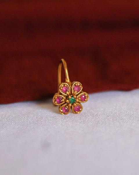 Floral Stone Gold-Plated nose pin