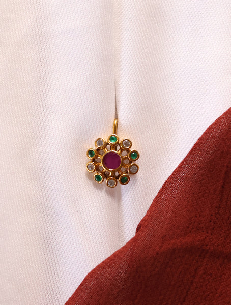 Floral Navaratna Stone Gold-Plated nose pin