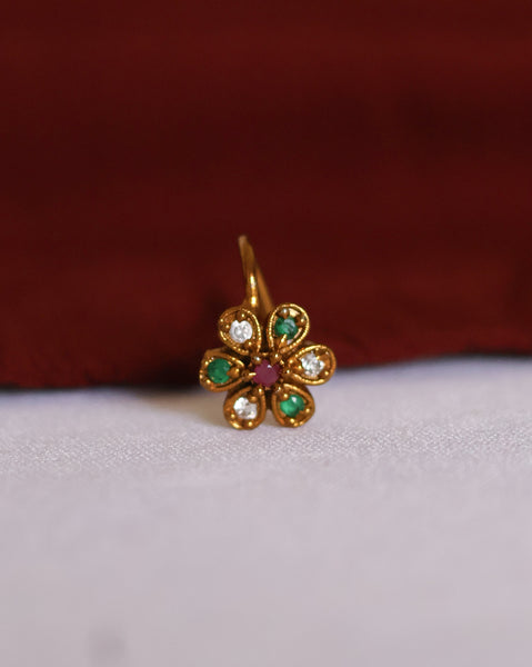 Floral Stone Gold-Plated nose pin