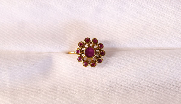 Floral Navaratna Stone Gold-Plated nose pin