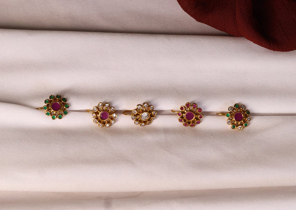 Floral Navaratna Stone Gold-Plated nose pin
