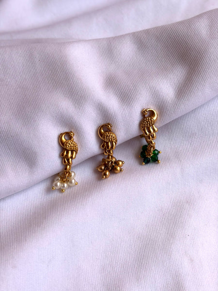 South Indian Matte Finish Mayil (Peacock) Ghungroo Nose Stud