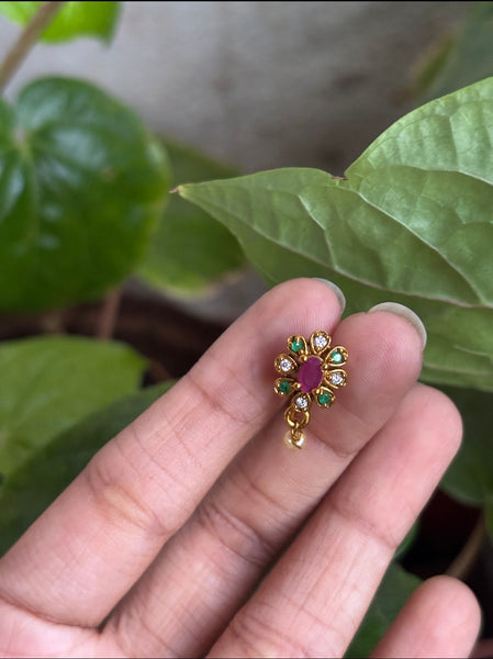 Traditional South Indian Floral Stone Nose Stud