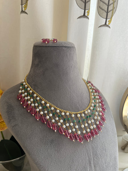 Semi precious bead necklace with earrings