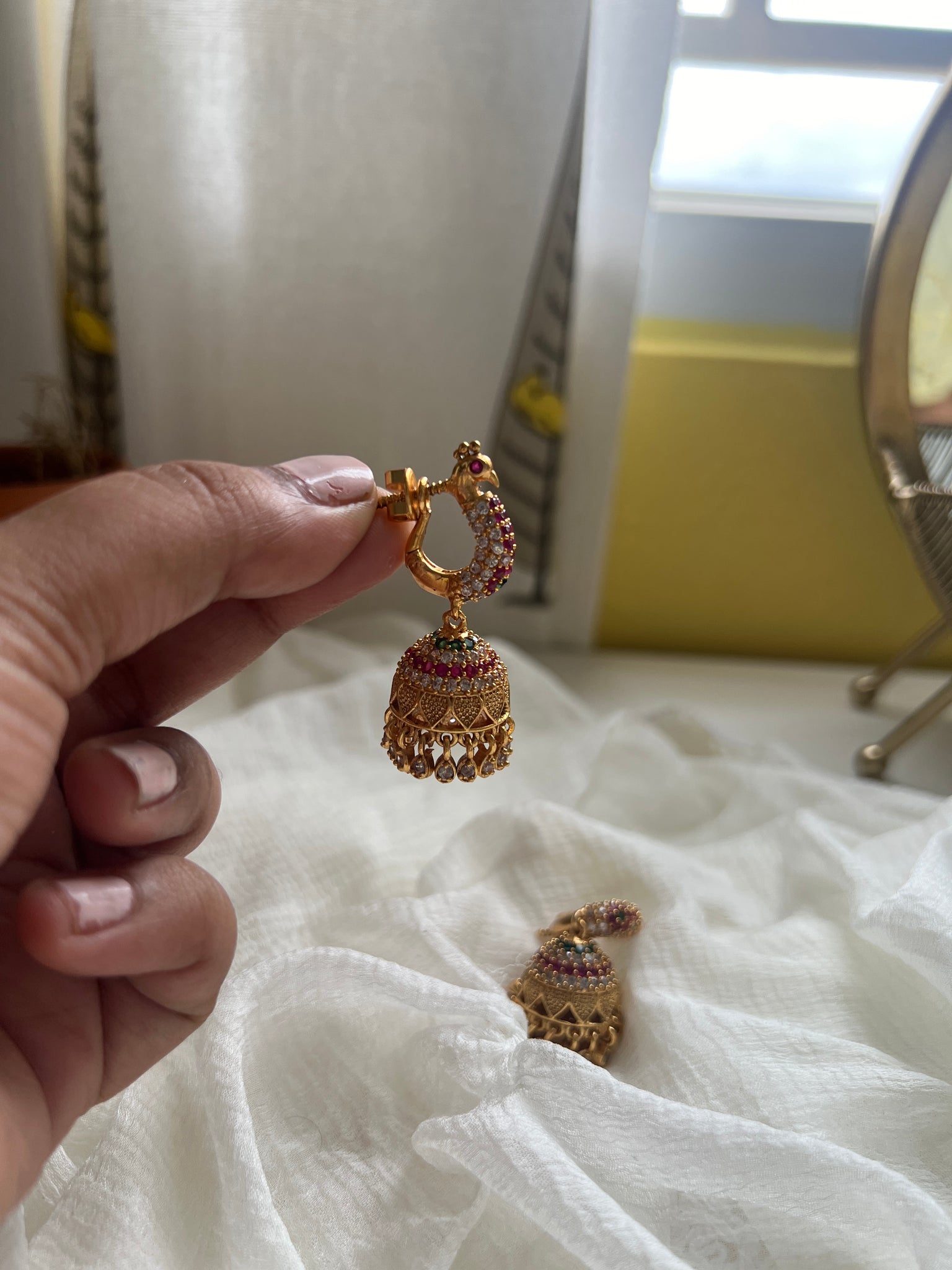 3D peacock stone jhumkas