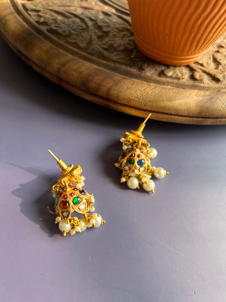 Temple kundan Lakshmi jhumkas