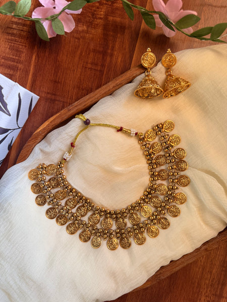 Two layer coin necklace with jhumkas