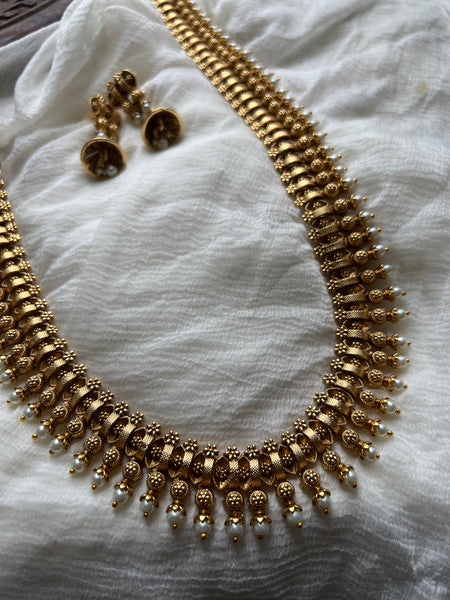 Kerala style mullamottu long necklace with jhumkas