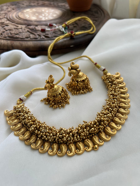 Antique cluster bead manga necklace with jhumkas