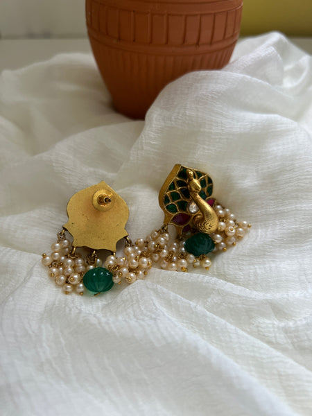 3D peacock Kundan jumbo studs