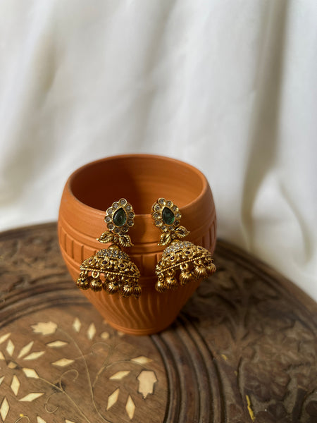 Antique emerald mini jhumkas