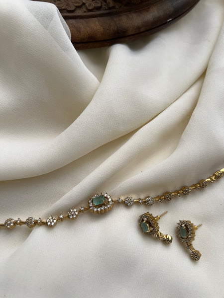 Interchangeable stud AD stone necklace with 5 color options