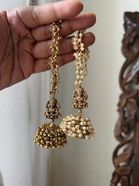 Nagas Lakshmi cluster bead earrings chain jhumkas