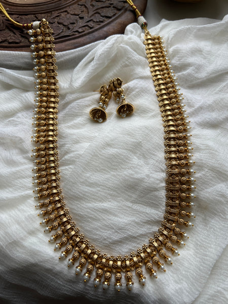 Kerala style mullamottu long necklace with jhumkas