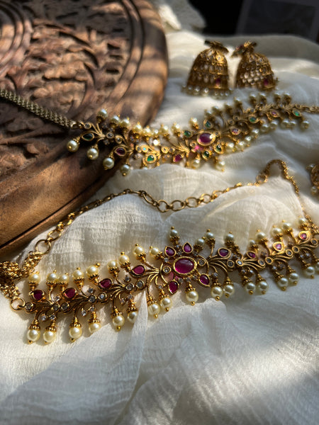 Kemp pearl choker with matching jhumkas