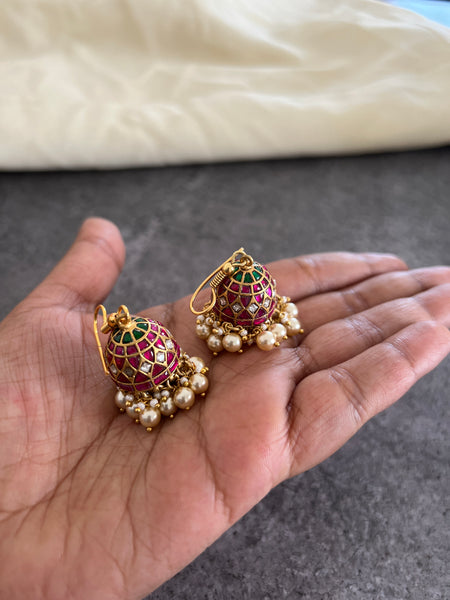 Kundan hook jhumkas