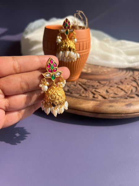 Kundan manga rice pearl jhumkas