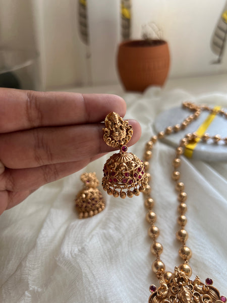 Lakshmi with elephant detail pendant maala with jhumkas