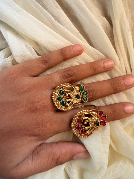 Ruby Emerald Elephant Vaanki Ring