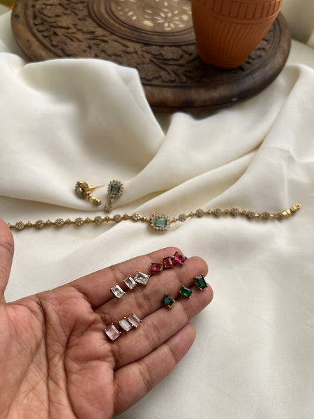 Interchangeable stud AD stone necklace with 5 color options