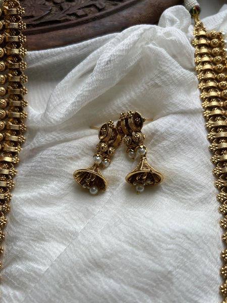 Kerala style mullamottu long necklace with jhumkas