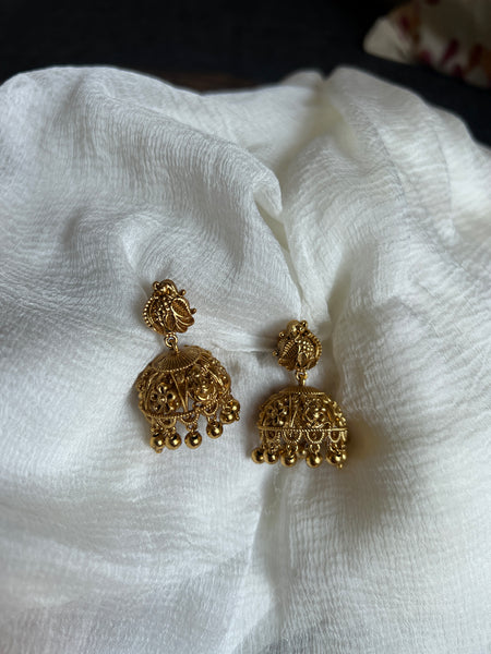 Antique cutwork Mayuri jhumkas