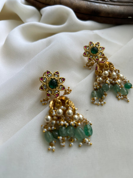 Carved Kundan chakra jhumkas
