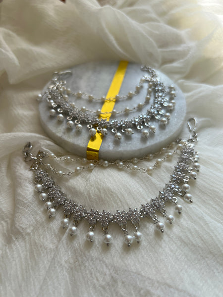 Ad stone flower silver polish earrings chain