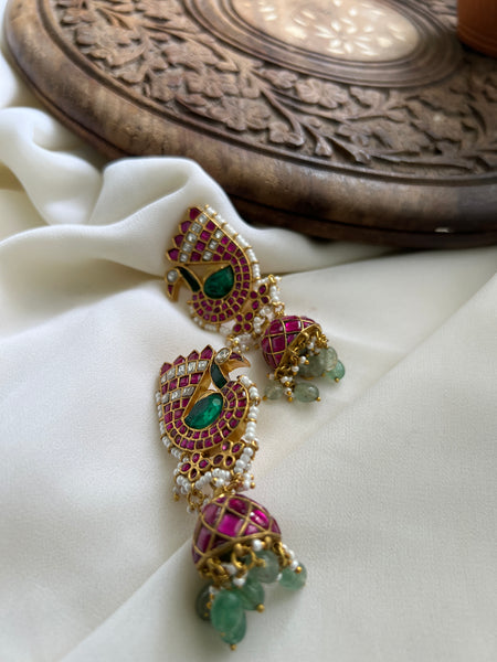 Peacock bridal Kundan jhumkas