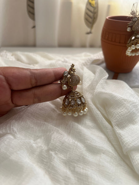 3D stone peacock jhumkas