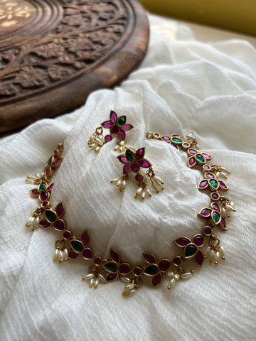 Kemp lotus necklace with rice pearl studs - kid friendly