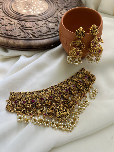 Antique lakshmi kemp choker with jhumkas