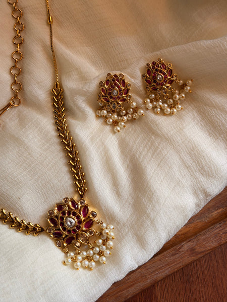 Ruby lotus necklace with studs