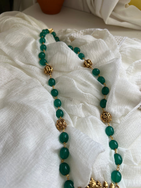 Nataraja emerald Nagas bead maala with tiny jhumkas