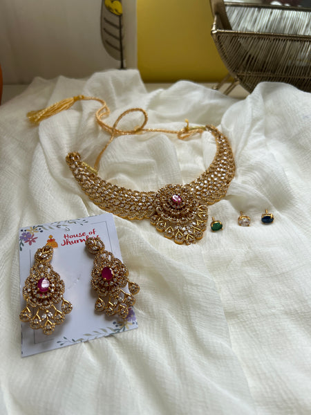 Intricate stone work necklace with interchangeable stones