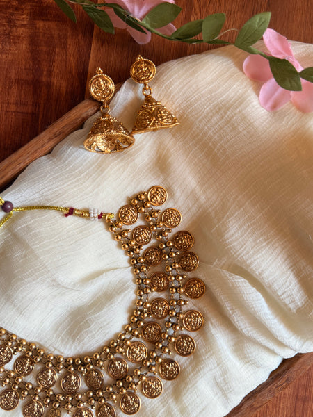Two layer coin necklace with jhumkas