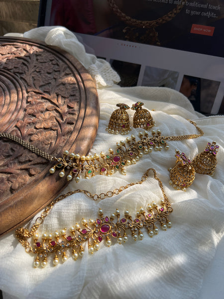 Kemp pearl choker with matching jhumkas