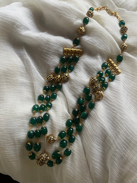 Emerald layered maala  with antique beads